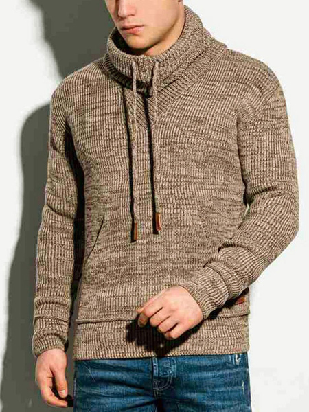 Milanoo Men\\'s Sweaters Men\'s Pullover Knitwear High Collar Winter Coffee Brown Black