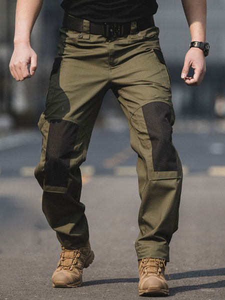 Milanoo Pants For Men Casual Color Block Natural Waist Straight Cargo Pant Green Men\\'s Pants