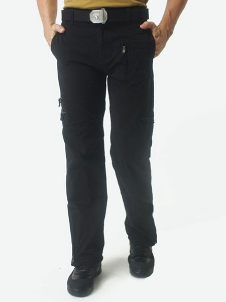 Milanoo Pants For Men Casual Natural Waist Straight Cargo Pant Black Pants