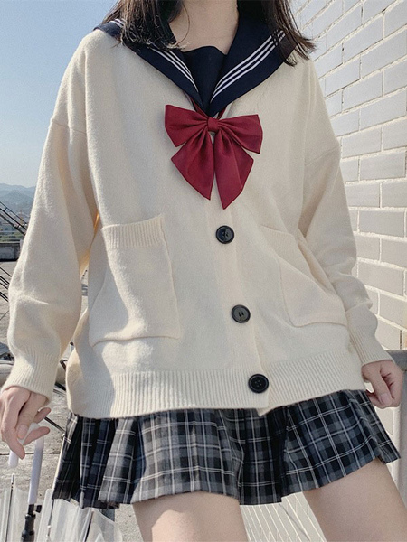 Image of Ecru bianco Lolita Cardigan poliestere maniche lunghe primavera Lolita maglione Outwears