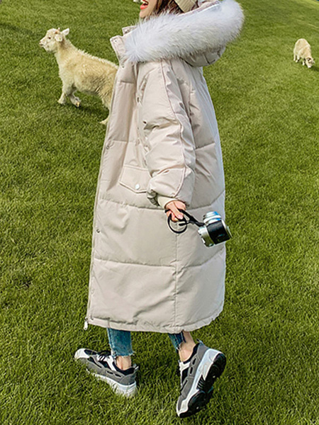 Milanoo Puffer Coats For Women Ecru White Wind Proof Long Sleeves Polyester Winter Outerwear