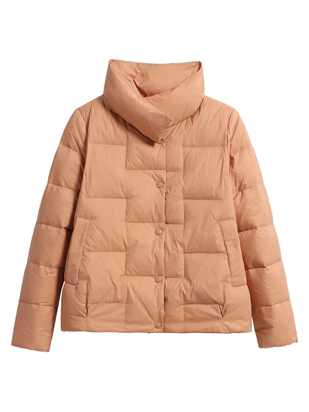 Milanoo Women Puffer Coats Orange Long Sleeves Academic Wind Proof Thicken Winter Coat Outerwear