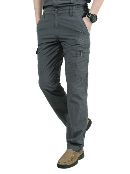 Milanoo Pants For Men Comfy Natural Waist Straight Cargo Pant Black Men Pants