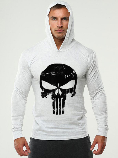 Milanoo Men Hoodies Hooded Long Sleeves Printed Polyester Chic Sweatshirt