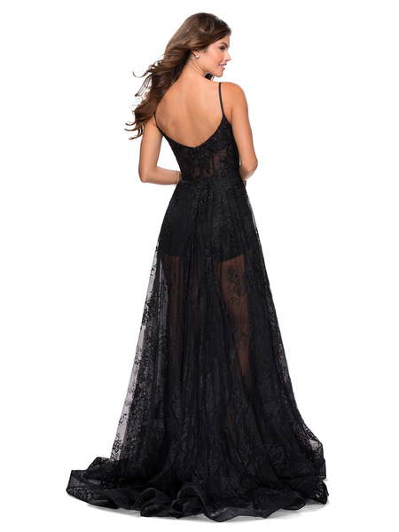 Milanoo Black Wedding Dresses A Line Sleeveless Backless Natural Waist Lace With Train Bridal Gown
