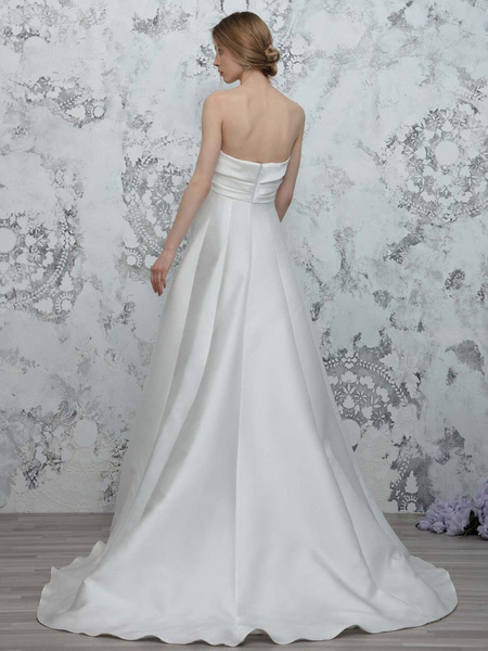 Milanoo White Simple Wedding Dress Satin Fabric Strapless Sleeveless Backless Satin Fabric A Line Br