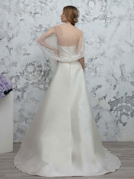 Milanoo Ivory Simple Wedding Dress A Line Strapless Sleeveless Split Front Lace Satin Fabric Long Br