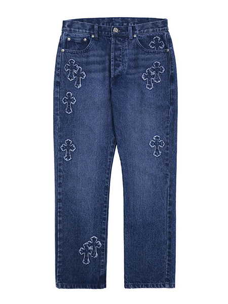 Men Jeans Casual Distressed Antique Design Skinny Light Sky Blue Pants