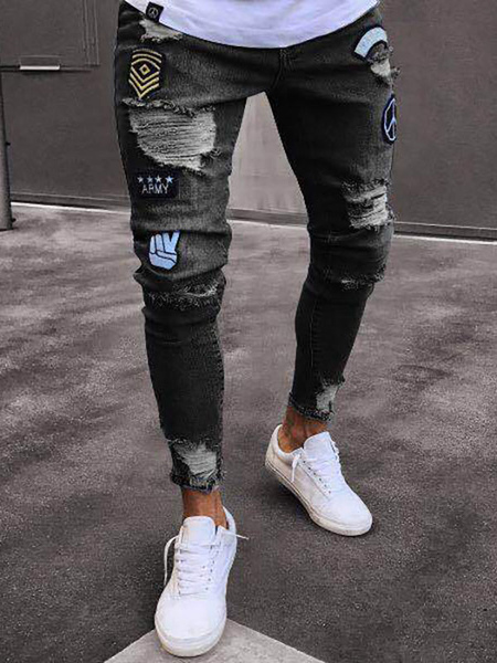 Men’s Jeans Jeans For Men Chic Distressed Antique Design Skinny Light Sky Blue Deep Blue