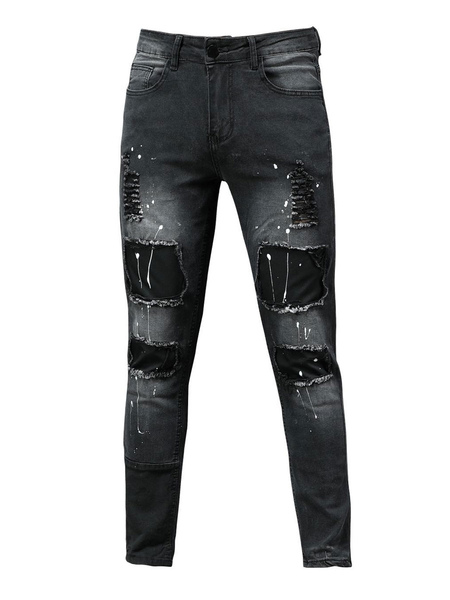 Men’s Jeans Men’s Fashion Jeans Chic Distressed Antique Design Skinny Black Black