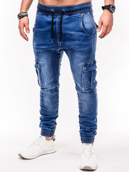 Men Fashion Jeans Casual Distressed Antique Design Skinny Black Denim Pants