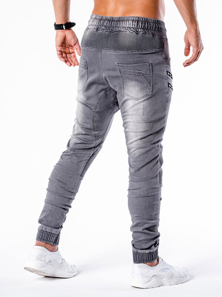 Men Jeans Chic Distressed Antique Design Skinny Blue Denim Pants