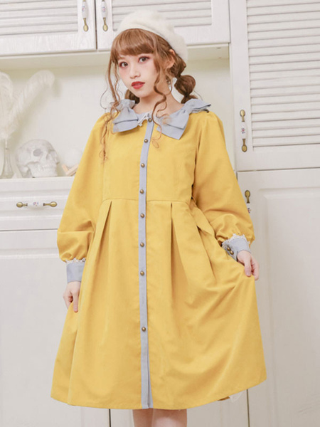 Image of Cappotti Lolita Fiocchi gialli Soprabito in poliestere manica lunga Autunno Lolita Outwears