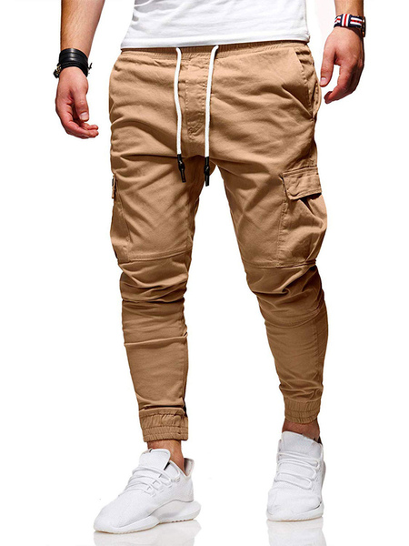 Milanoo Pants For Men Casual Tapered Fit Sweatpants Khaki Long Pants