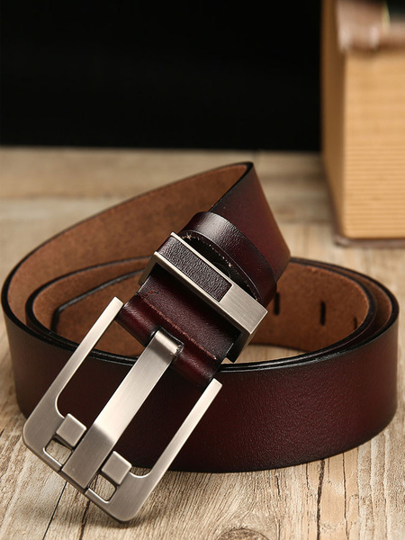 Milanoo Men Belt Fashion Faux Leather Coffee Brown PU Leather Belt