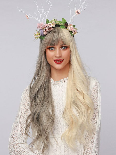 Milanoo Long Wig For Woman Split Color Curly Heat Resistant Fiber Tousled Long Synthetic Wigs