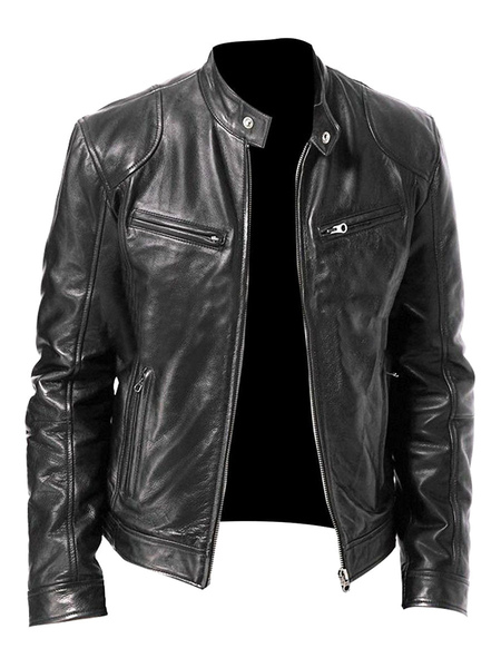 Men Leather Jackets PU Leather Windbreaker Black Smart Cool Winter Coats