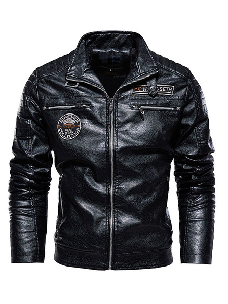 Milanoo Leather Jacket For Man Chic Windbreaker Winter Burgundy Stylish Overcoat