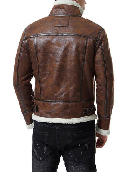 Men Leather Jackets PU Leather Windbreaker Coffee Brown Stylish Winter Coats