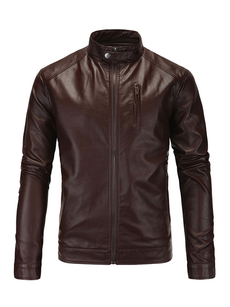 Men Leather Jacket Casual Windbreaker Fall Coffee Brown Cool Winter Coats