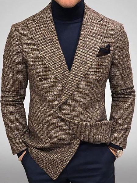 Blazers & Jackets Men’s Casual Suits Plaid Business Casual Coffee Brown Grey Quality Men’s Casual Suits