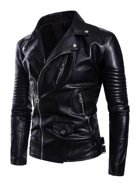 Leather Jacket For Men Casual Windbreaker Fall Black Cool Leather Jacket