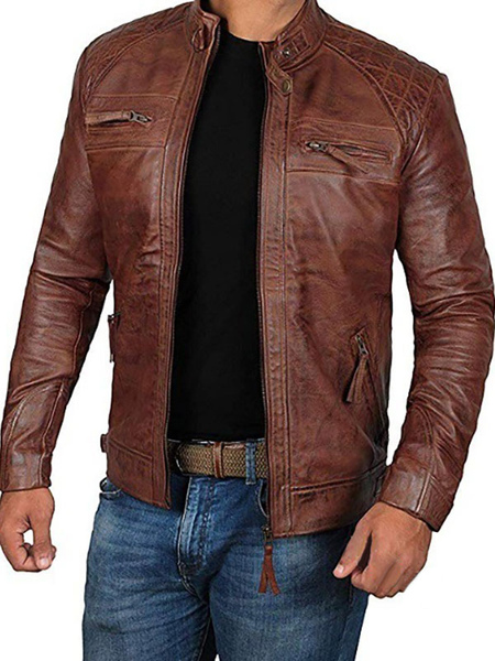 Men Leather Jacket Casual Windbreaker Fall Black Cool Overcoat