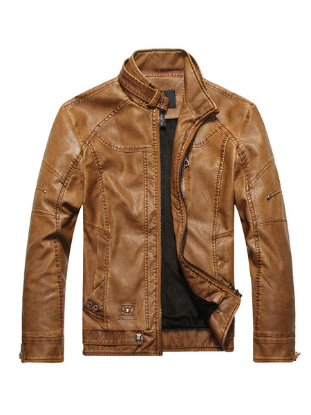 Leather Jacket For Man Casual Windbreaker Fall Coffee Brown Cool Leather Jacket