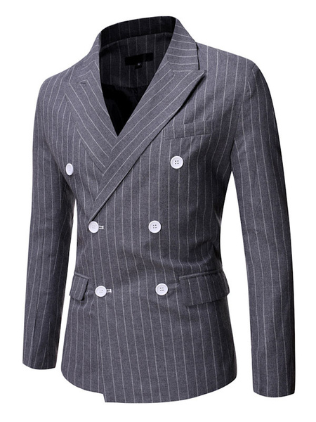Blazers & Jackets Men’s Casual Suits Stripes Business Casual Grey Black Cool Casual Suits For Man