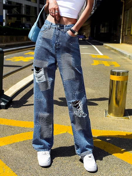 Milanoo Women\\\'s Jeans Sexy Polka Dot Straight Cotton