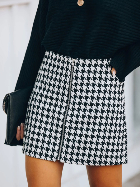 Milanoo Skirt For Women Black Printed Pattern Polyester Short Bottoms