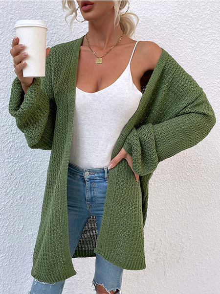 Milanoo Sweaters Cardigans Green Polyester Long Sleeves Casual Long Overcoat