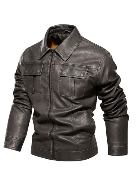 Men’s Leather Jackets Zipper PU Leather Thicken Moto Fashion Layered Dazzling Blue