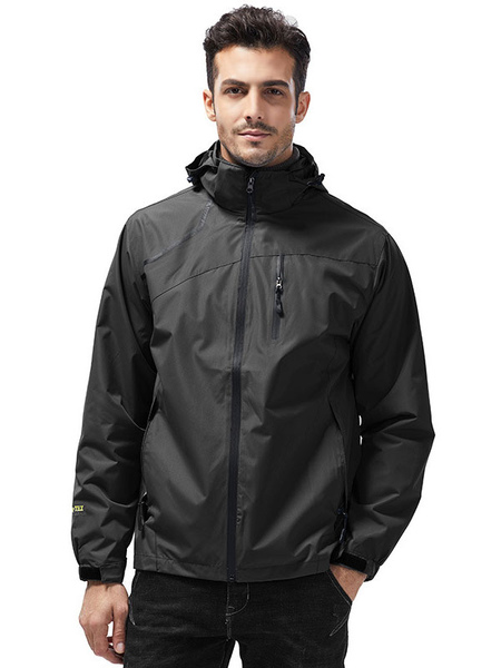 Milanoo Jacket For Men Zipper Polyester Amazing Black Jacket
