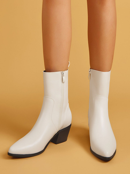 Milanoo Women's Block Heel Boots Ankle Boots in White