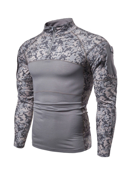 Milanoo Men Hoodies Portrait Neck Long Sleeves Camouflage Zipper Polyester Sweatshirt