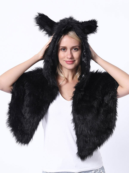 Milanoo Fur Hat For Women Polyester Cap Black Shawl Costume Accessories
