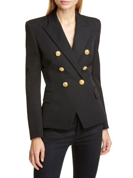 Milanoo Blazer For Women Chic Turndown Collar Buttons Long Sleeves Irregular Polyester Black Blazer