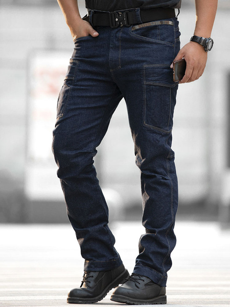 Men’s Jeans Men’s Fashion Jeans Casual Zipper Straight Black Deep Blue