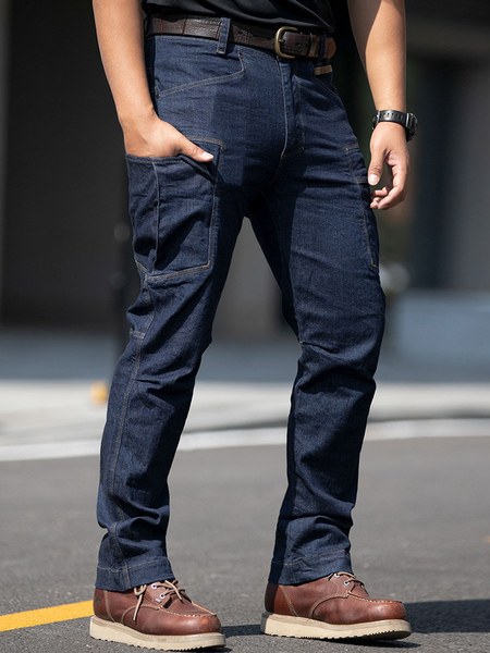 Men’s Jeans Men’s Fashion Jeans Casual Zipper Straight Black Deep Blue