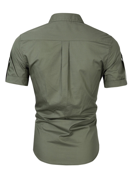Milanoo Man's Casual Shirt Turndown Collar Casual Removable Color Block Khaki Men's Shirts