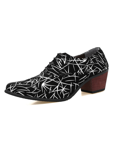 Milanoo Men's Printed Lace Up Oxfords Dress Shoes Block Heel