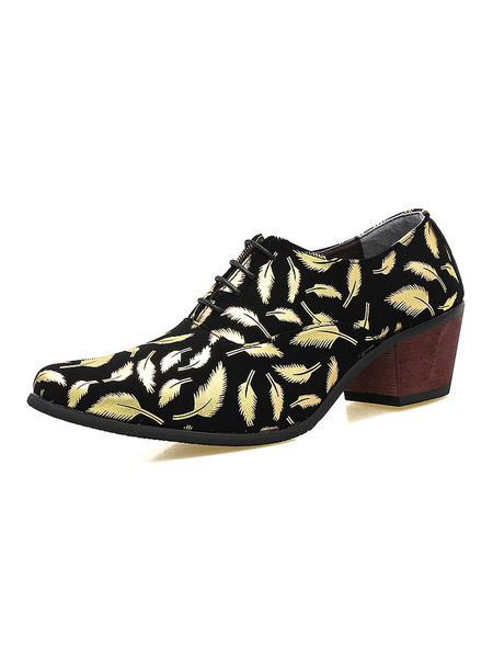 Milanoo Men's Feather Print Lace Up Oxfords Dress Shoes Block Heel