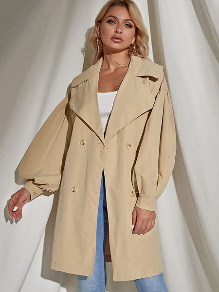 Milanoo Woman Coat Turndown Collar Buttons Long Sleeves Casual Oversized Light Apricot Woolen Coat