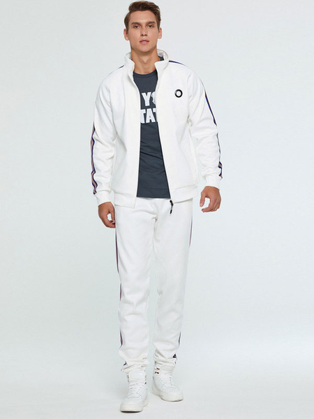 Milanoo Men\'s Activewear 2-Piece Printed Long Sleeves Portrait Neck White