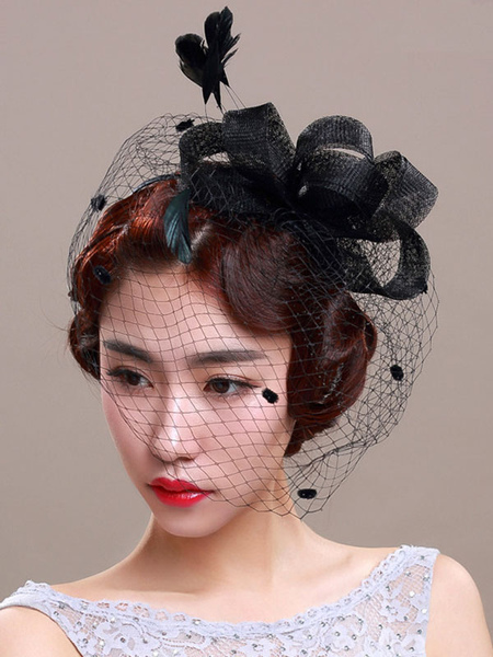 Milanoo Black Headpieces Wedding Headwear Linen Hair Accessories For Bride