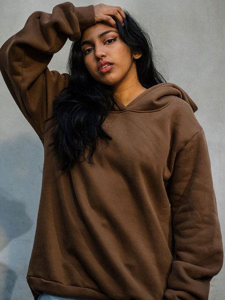 Milanoo Hoodie For Woman Coffee Brown Long Sleeves Letters Print Polyester Hooded Sweatshirt
