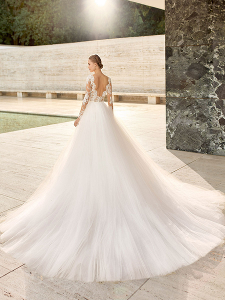 Milanoo Weißes Hochzeitskleid Jewel Neck Long Sleeves Backless Mit Zug Spitze Lange Brautkleider