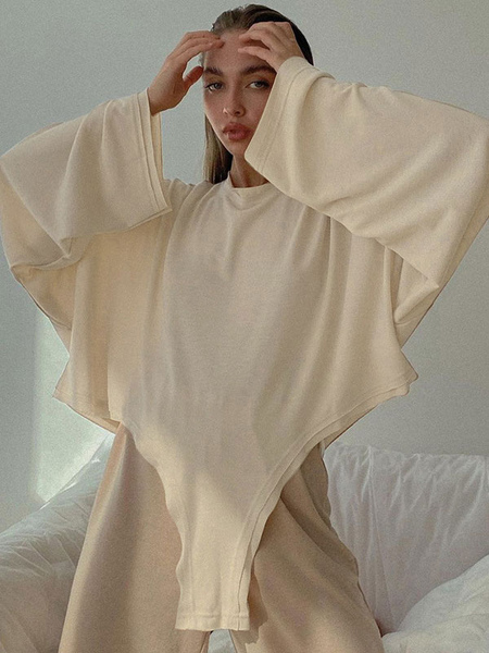 Milanoo Hoodie For Women Apricot Jewel Neck Long Sleeves Cotton Sweatshirt