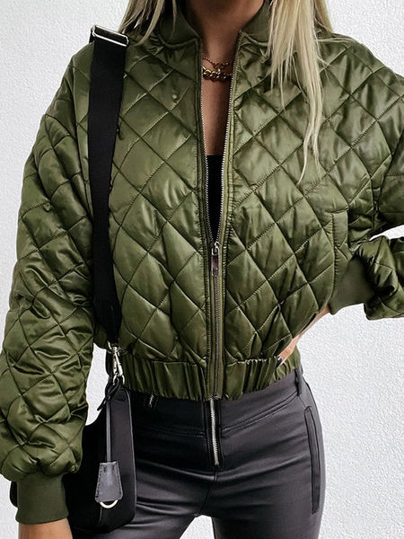 Milanoo Puffer Coats Hunter Green Oversized Zipper High Collar Long Sleeves Casual Thicken Winter Co